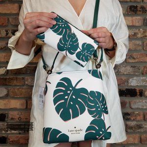 AUTHENTIC Kate Spade Monstera Bucket CROSSBODY and Bifold Wallet Staci Leaves